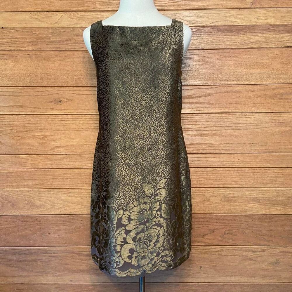 Vintage 90s Warren Petites brown leopard floral print burnout velvet mini dress